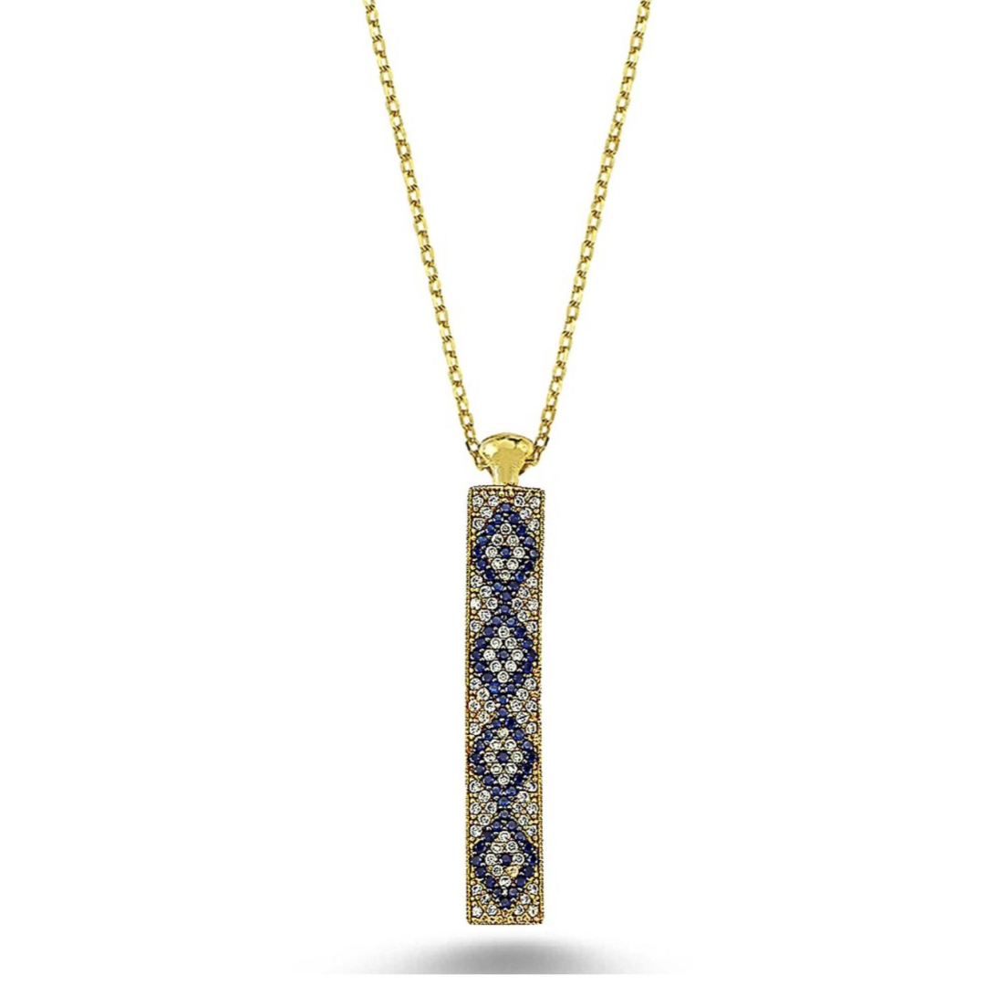 Blue and White zirconia Abstract pendant with chain gold plated