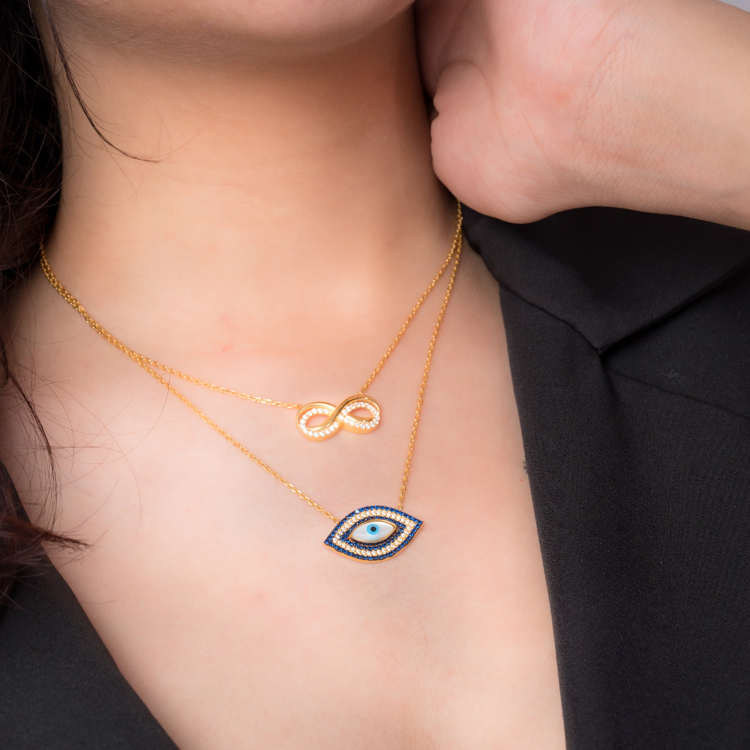 Infinity Gold and Zircornia 92.5 Silver Necklace with Gold Plating