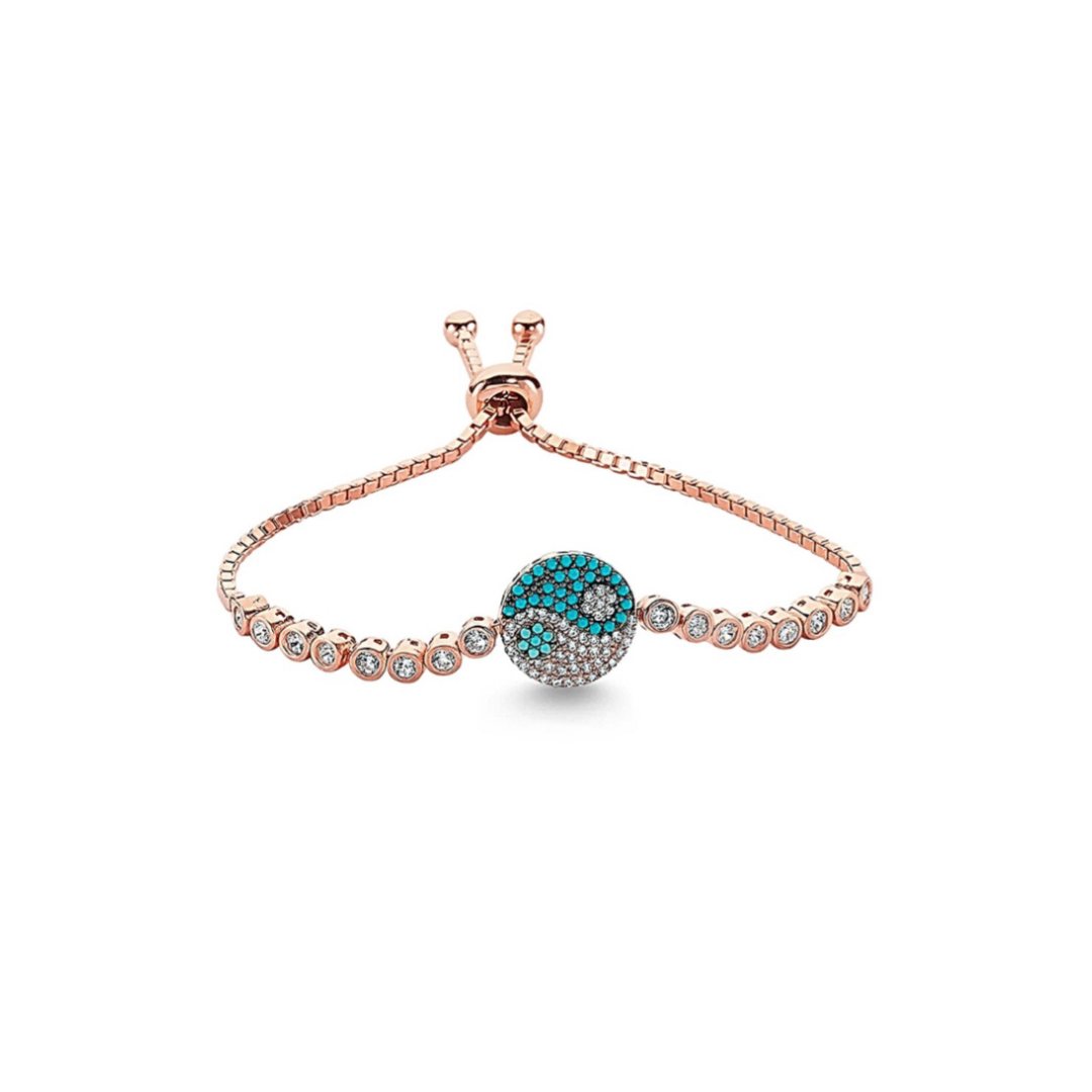 Yin-Yang Turquoise Silver Zirconia Bracelet