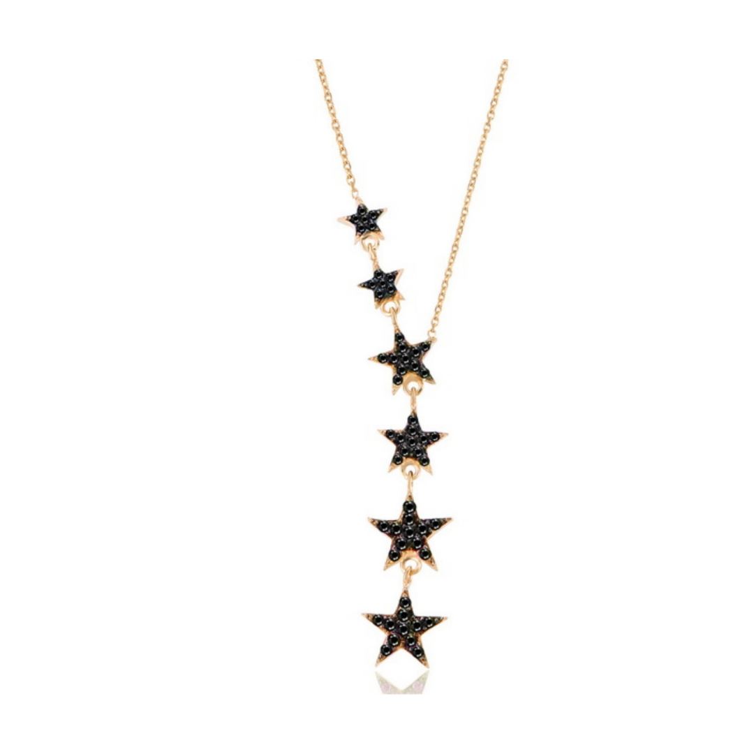 Black Beaded Star Necklace With Gold Plating