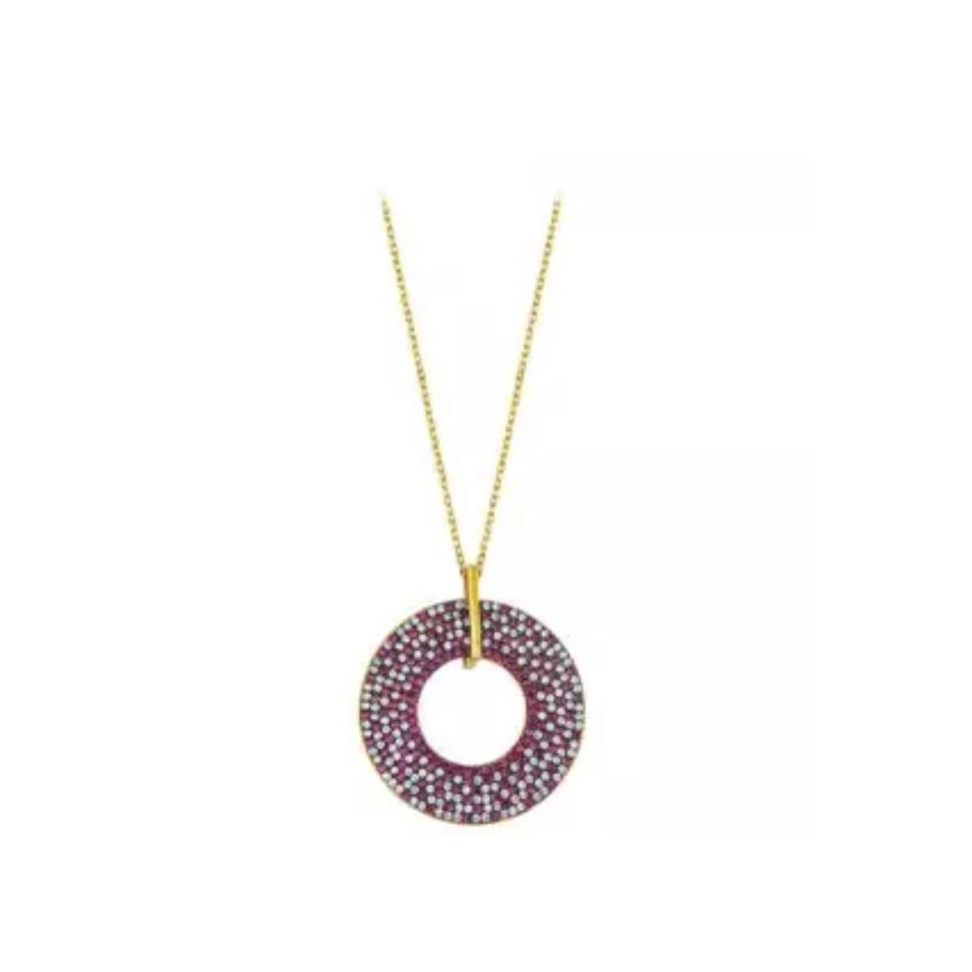 Pink and White Zirconia Pendent with Gold Planting