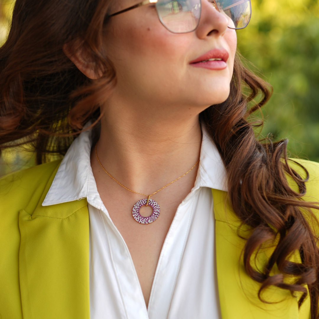 Pink and White Zirconia Pendent with Gold Planting