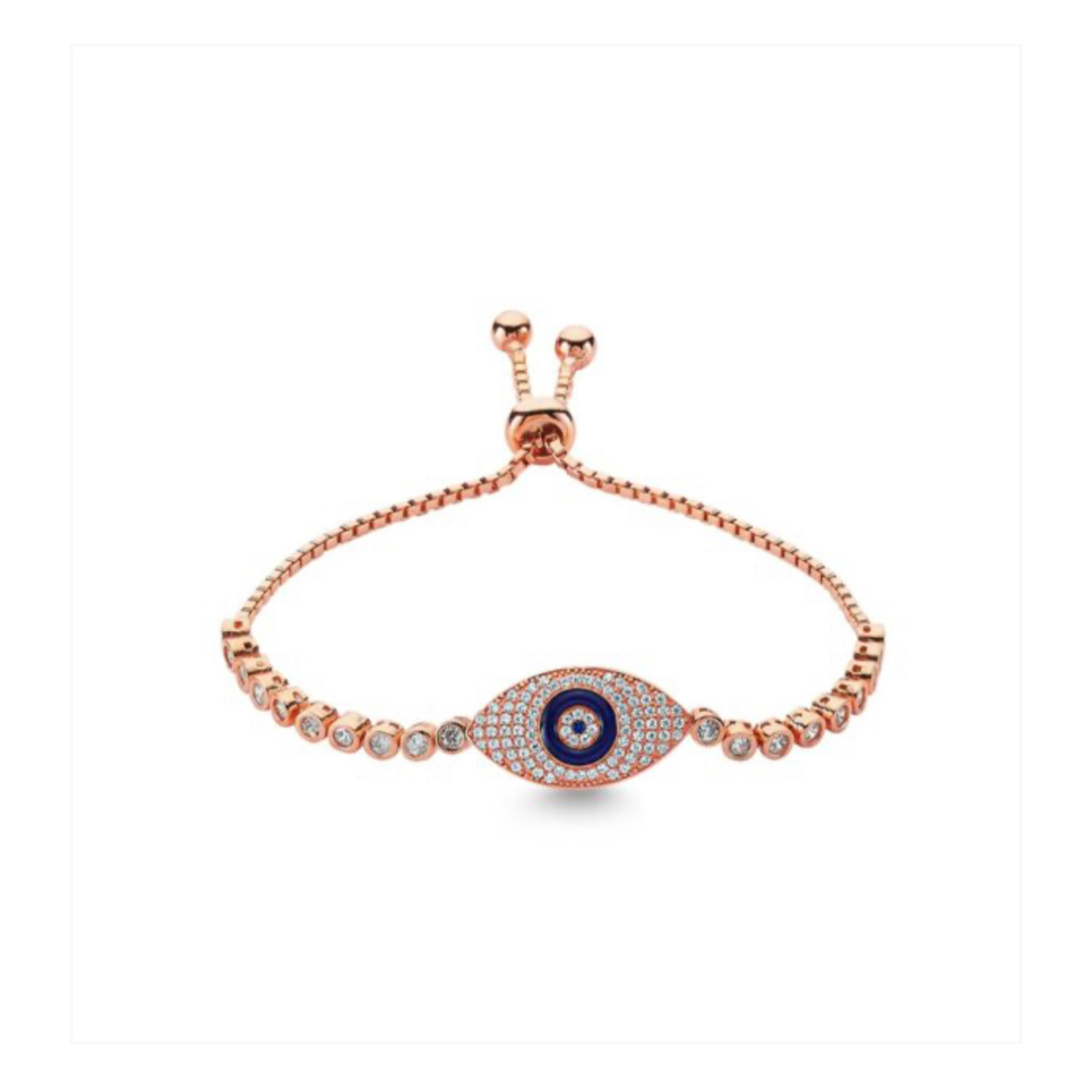 All Zirconia Studded Blue Eye Rodium Plated Bracelet