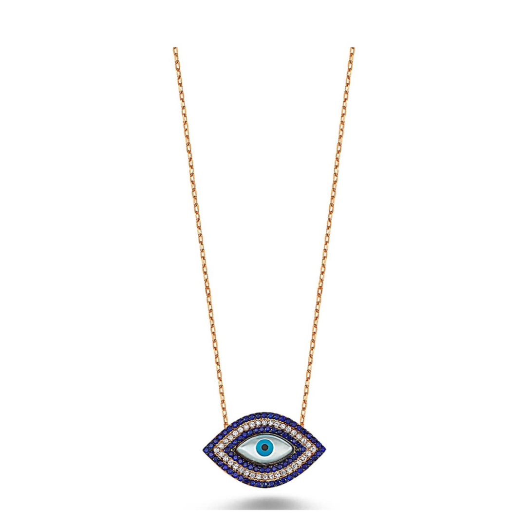 Evil Eye Dark Blue and Zirconia/ Gold Plating