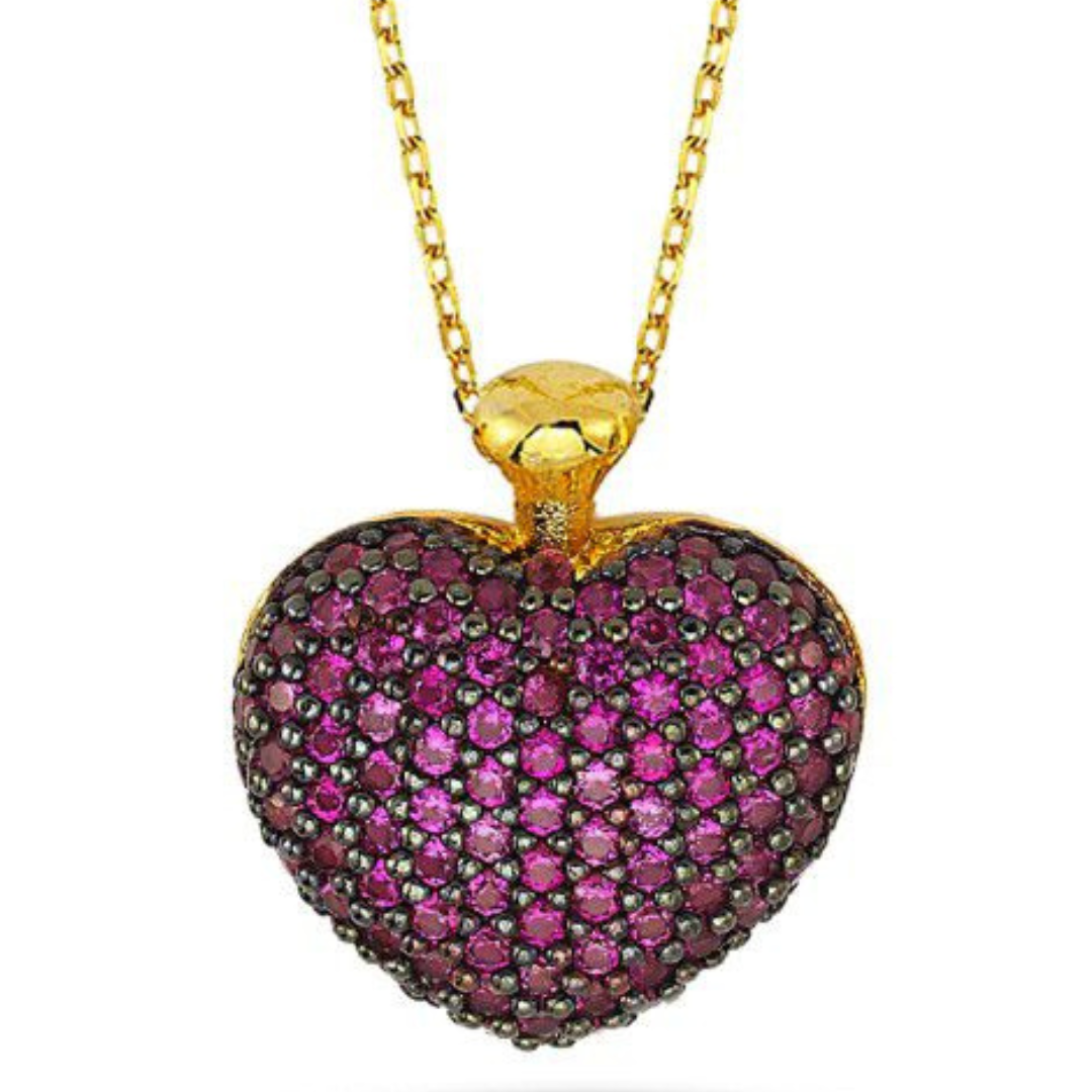 Ruby Color Heart Shape Pendant Chain