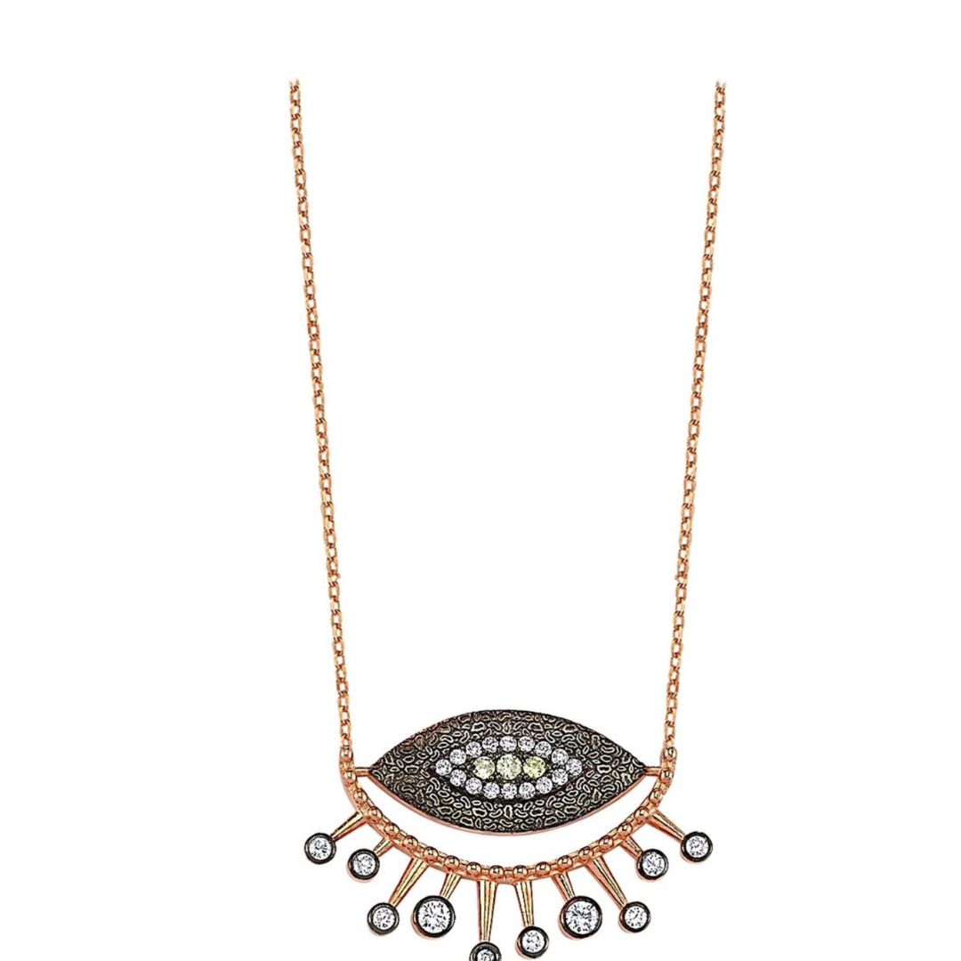 Dark Grey Zirconia Studded Pendant with chain gold plated